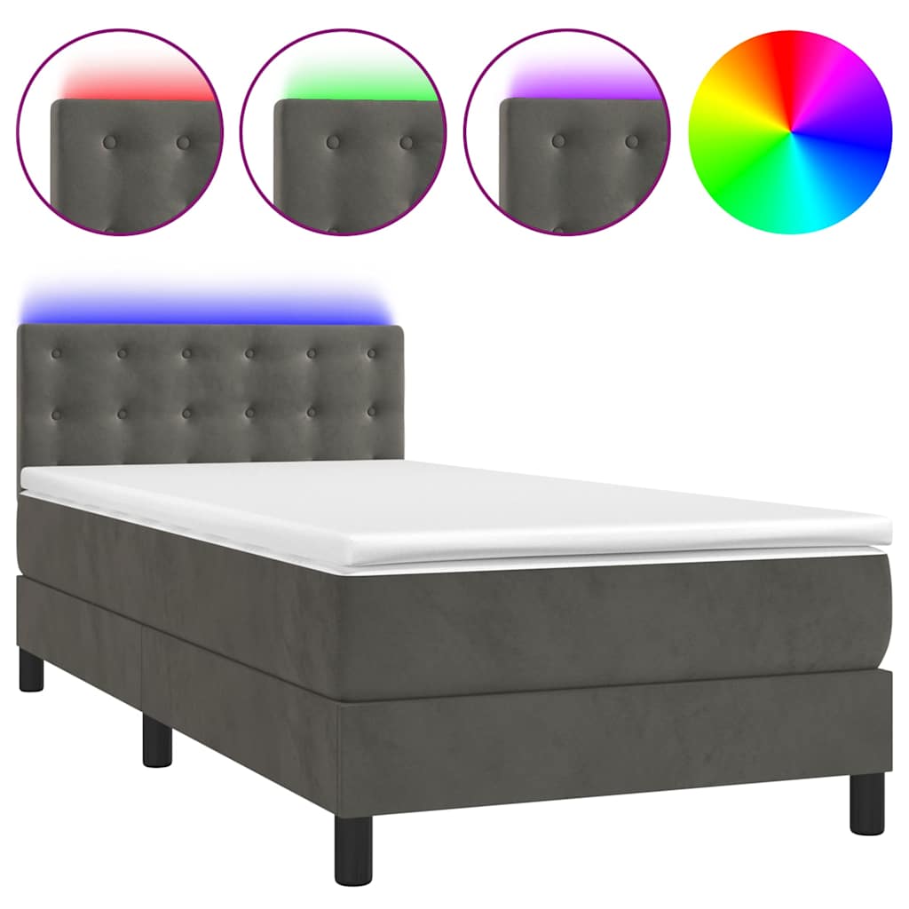Krevet box spring s madracem LED tamnosivi 80 x 200 cm baršun