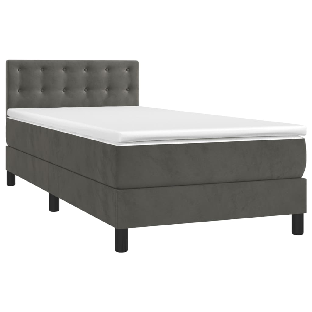 Krevet box spring s madracem LED tamnosivi 80 x 200 cm baršun