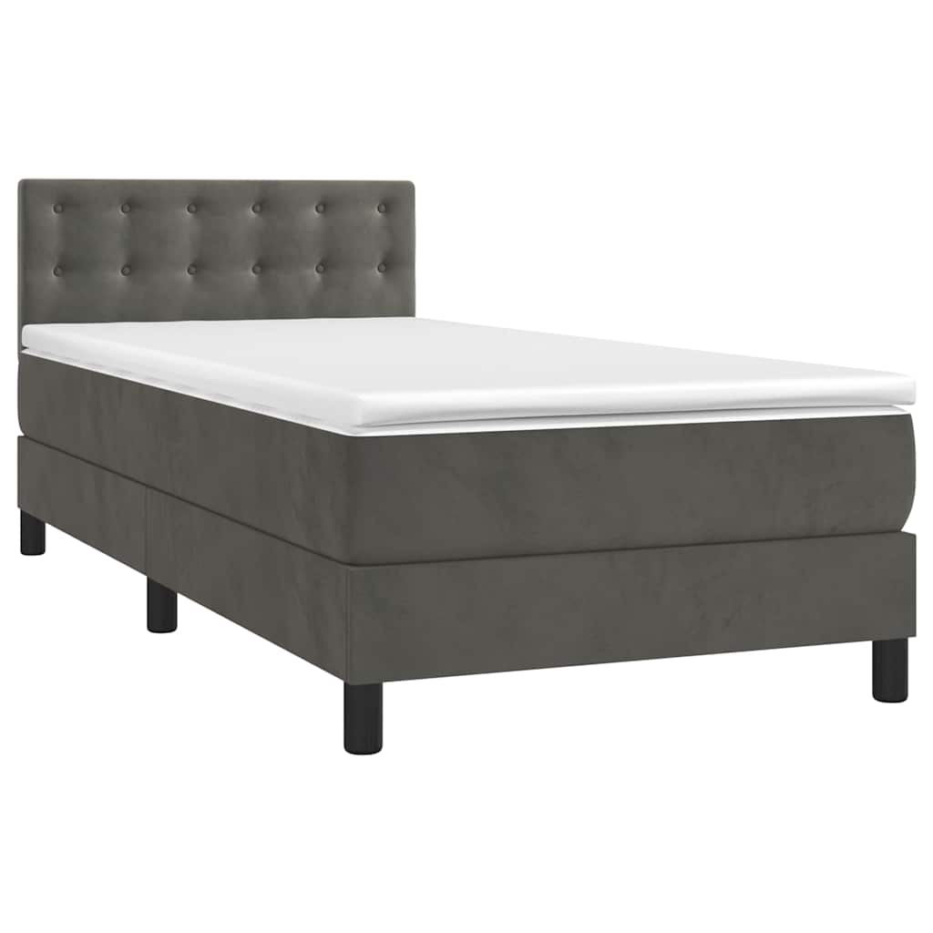 Krevet box spring s madracem LED tamnosivi 80 x 200 cm baršun