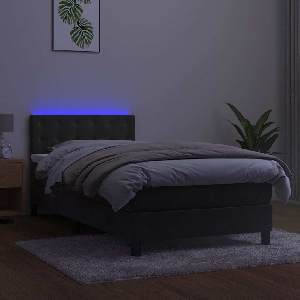 Krevet box spring s madracem LED tamnosivi 80 x 200 cm baršun