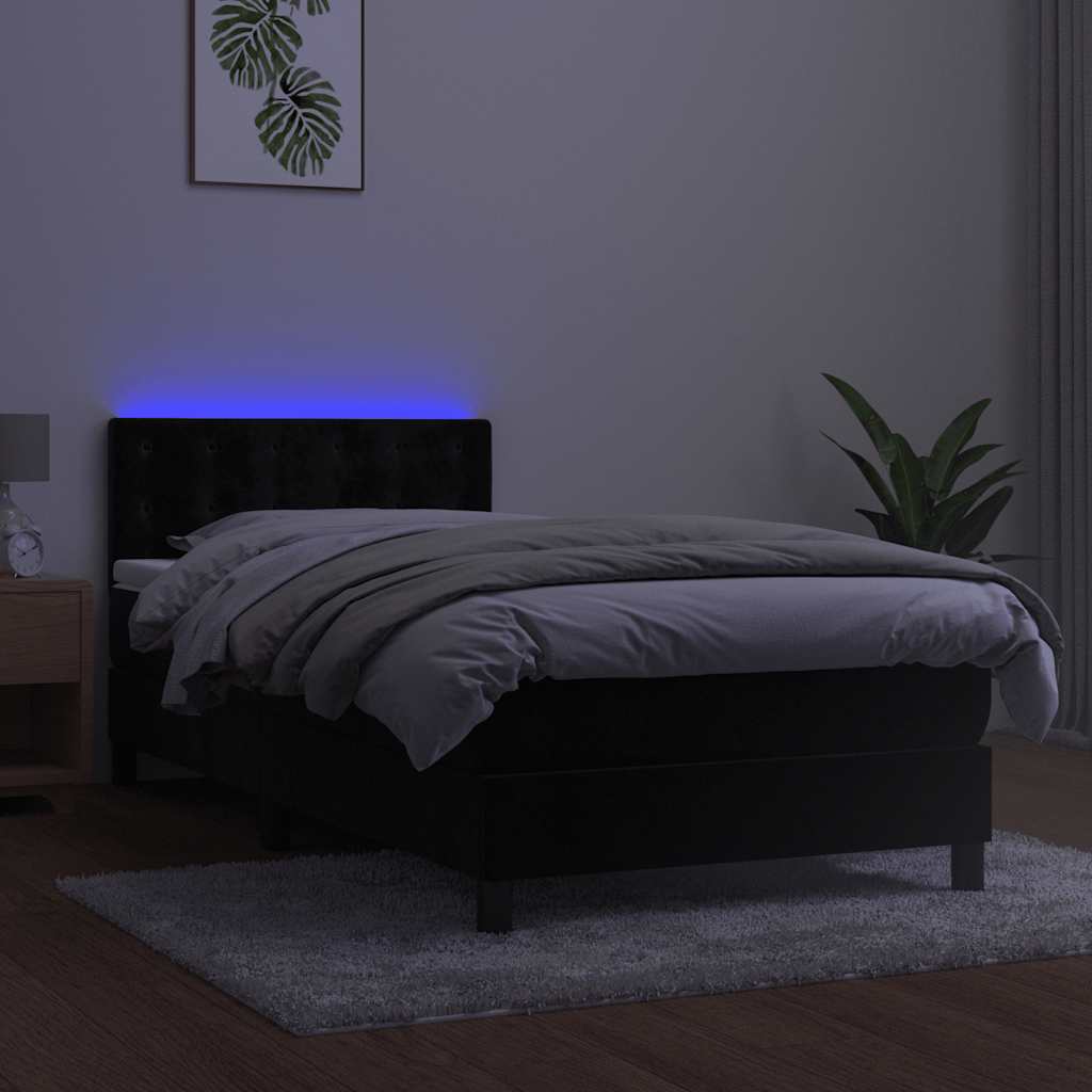 Krevet box spring s madracem LED crni 80 x 200 cm baršunasti