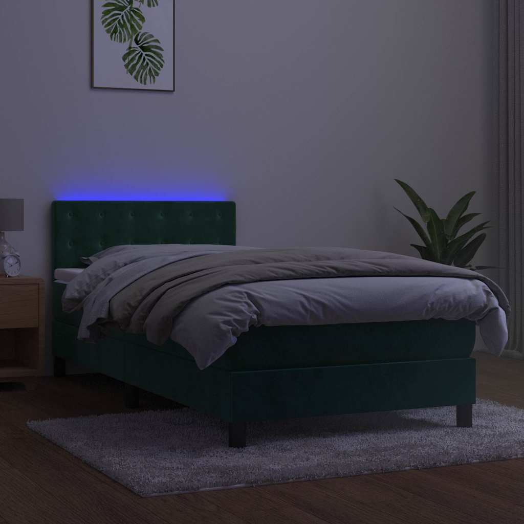 Krevet box spring s madracem LED tamnozeleni 80 x 200 cm baršun