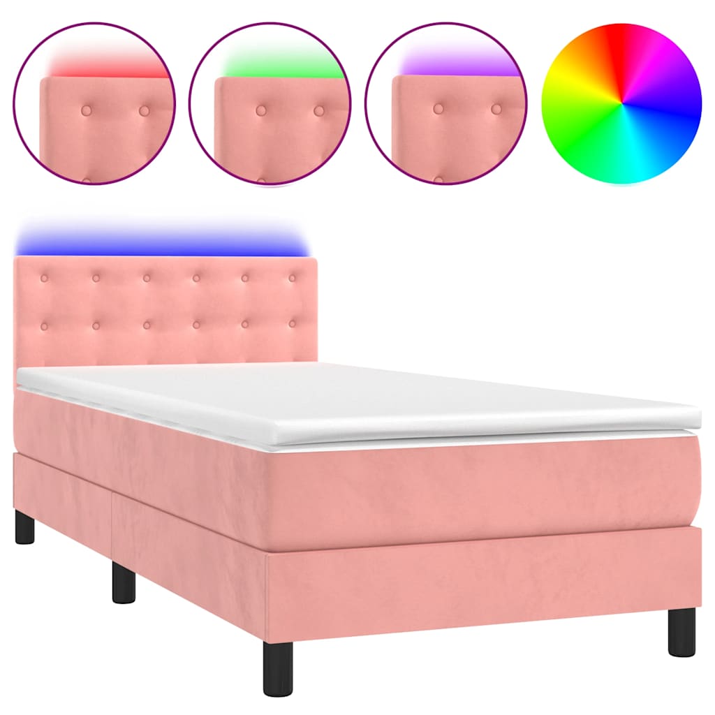 Krevet box spring s madracem LED ružičasti 80x200 cm baršunasti