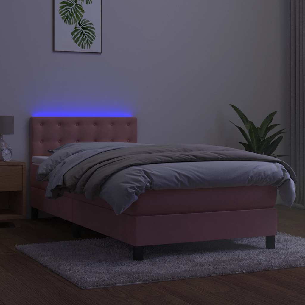 Krevet box spring s madracem LED ružičasti 80x200 cm baršunasti
