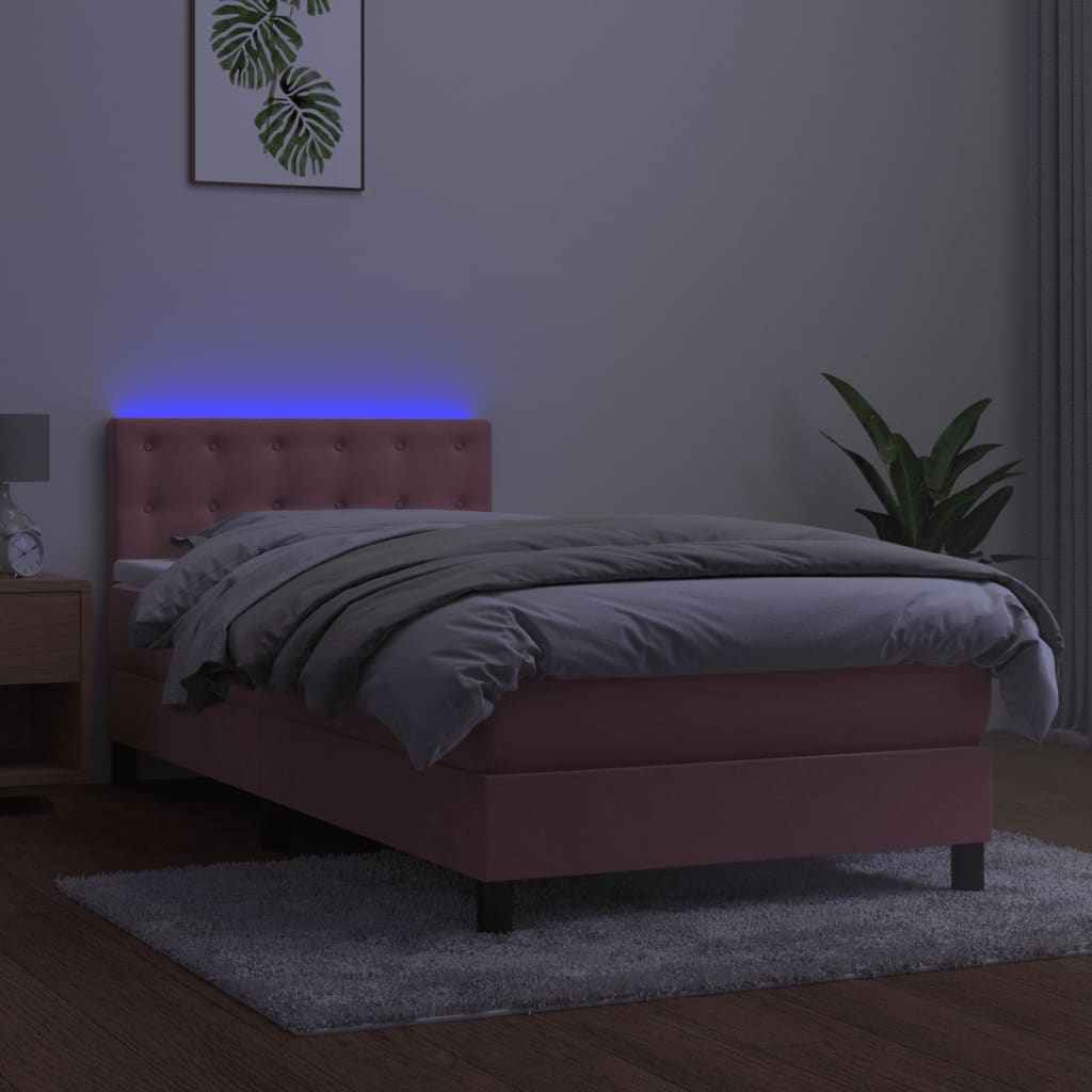 Krevet box spring s madracem LED ružičasti 90x190 cm baršunasti