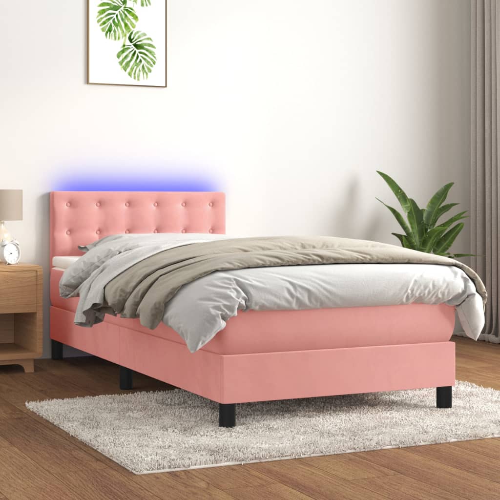 Krevet box spring s madracem LED ružičasti 90x190 cm baršunasti