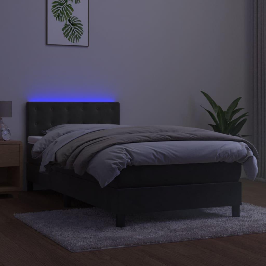 Krevet box spring s madracem LED tamnosivi 90x200 cm baršun