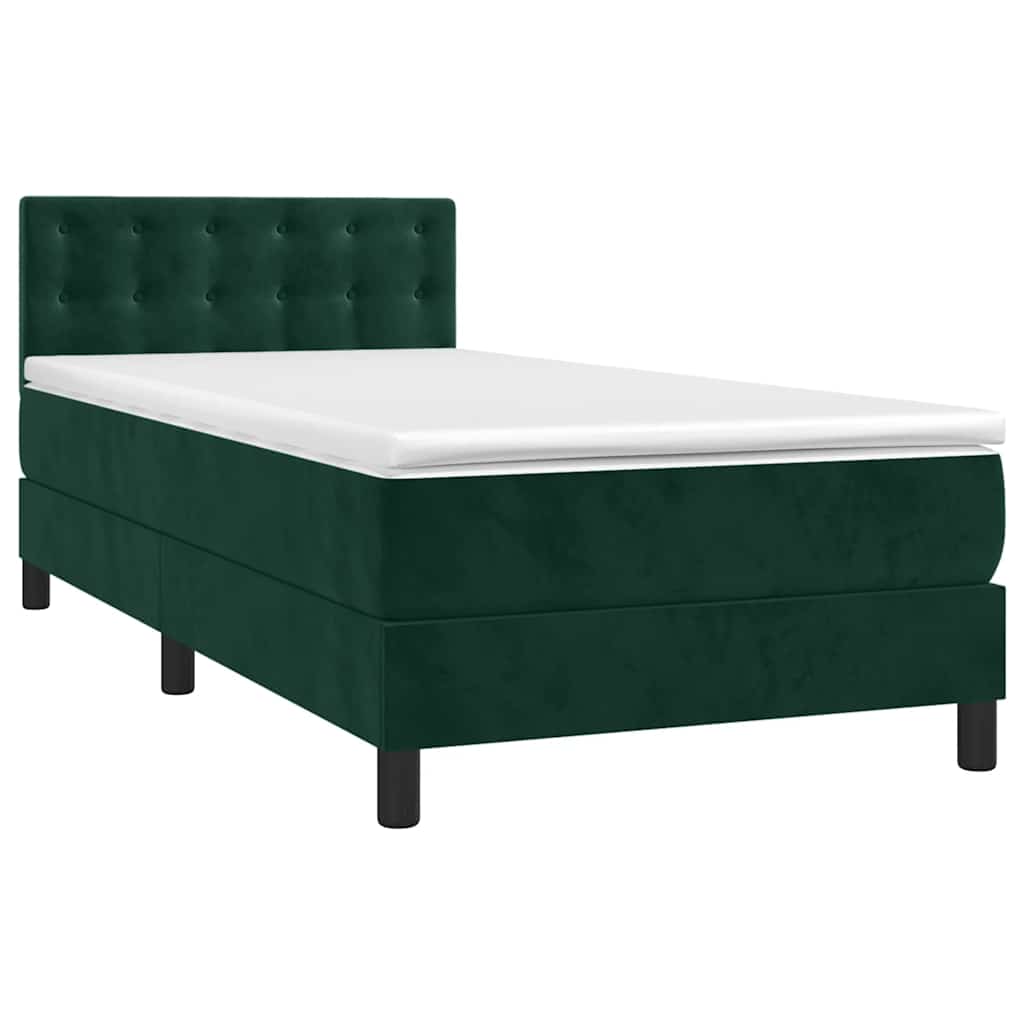 Krevet box spring s madracem LED tamnozeleni 100x200 cm baršun