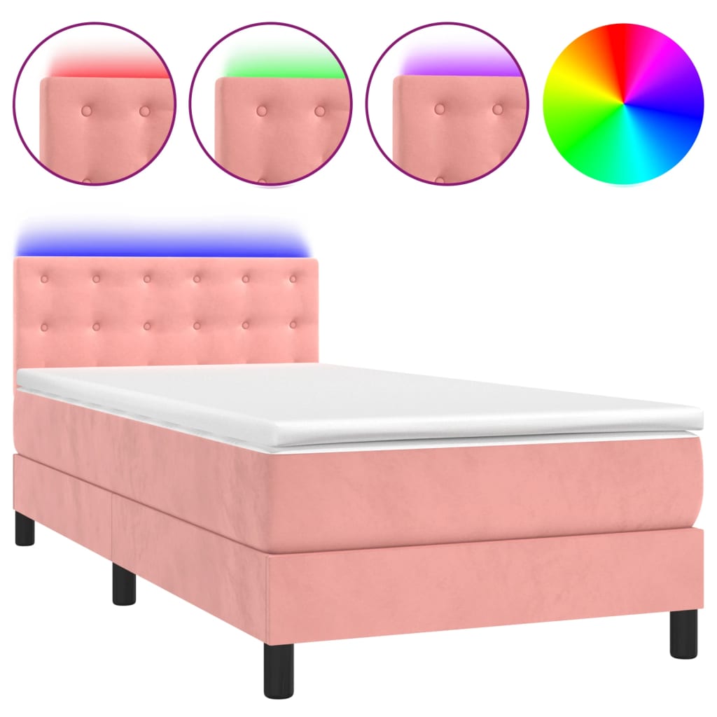 Krevet box spring s madracem LED ružičasti 100x200cm baršunasti