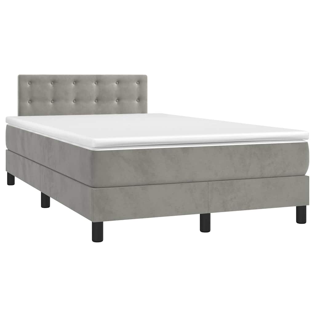 Krevet box spring s madracem LED svjetlosivi 120x200 cm baršun