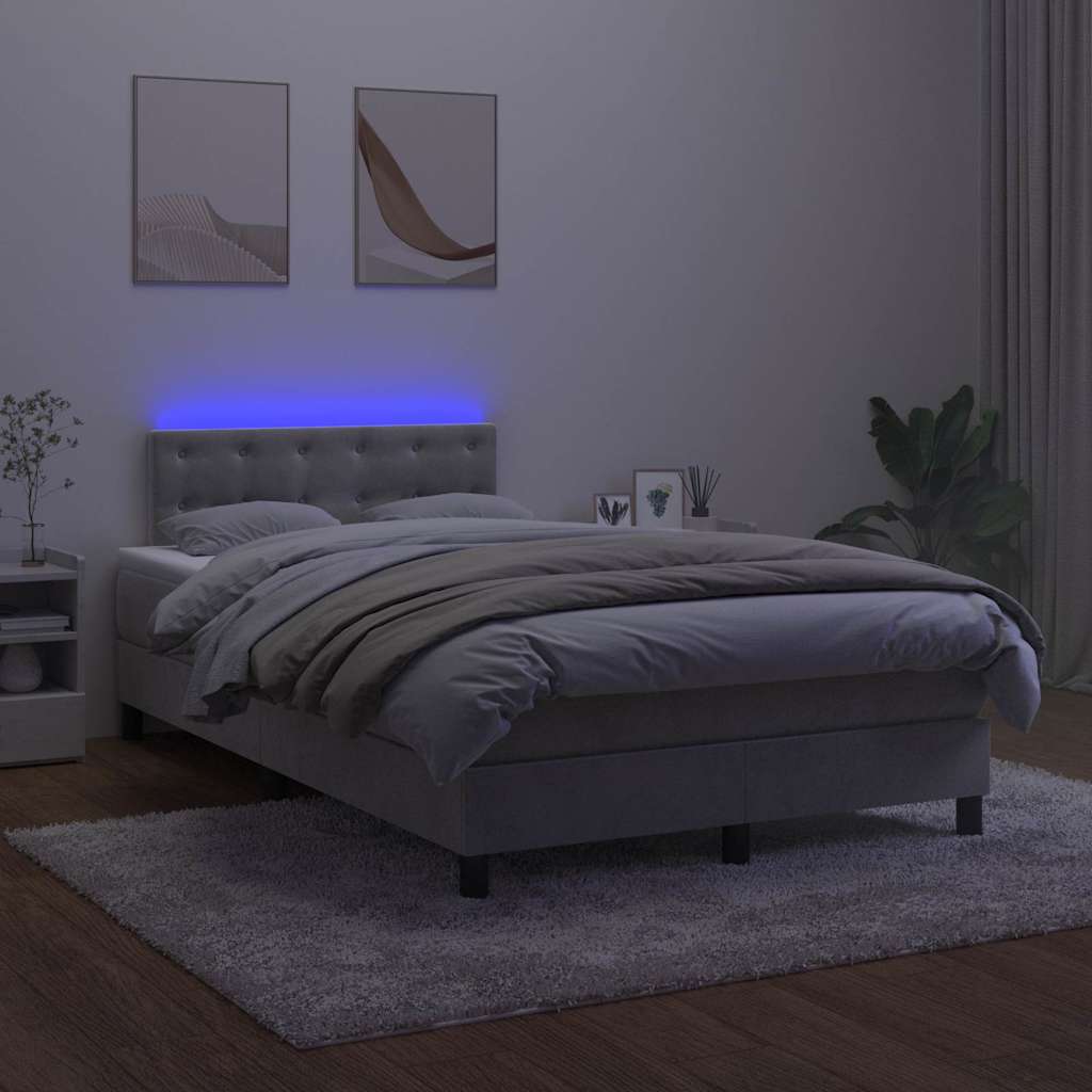 Krevet box spring s madracem LED svjetlosivi 120x200 cm baršun