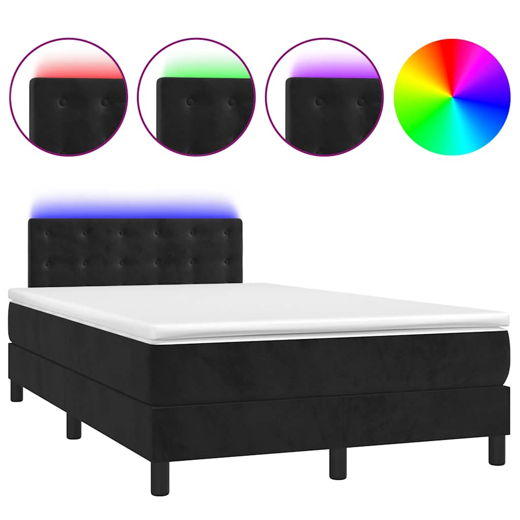 Krevet box spring s madracem LED crni 120 x 200 cm baršun