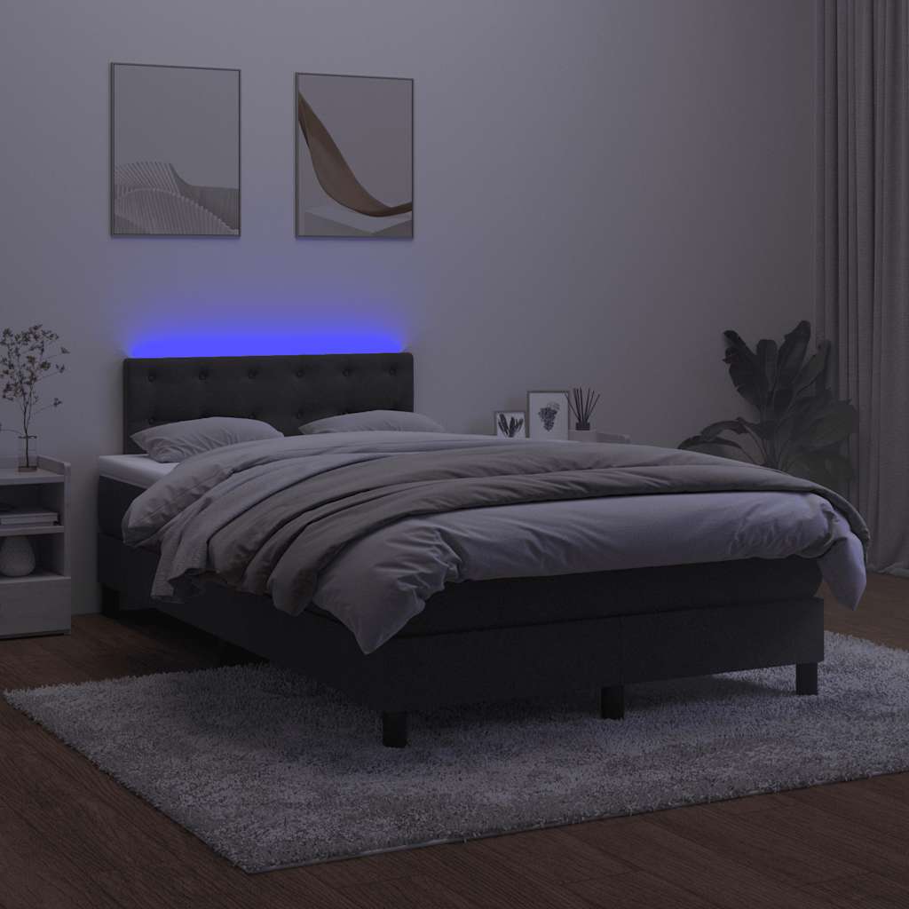 Krevet box spring s madracem LED crni 120 x 200 cm baršun