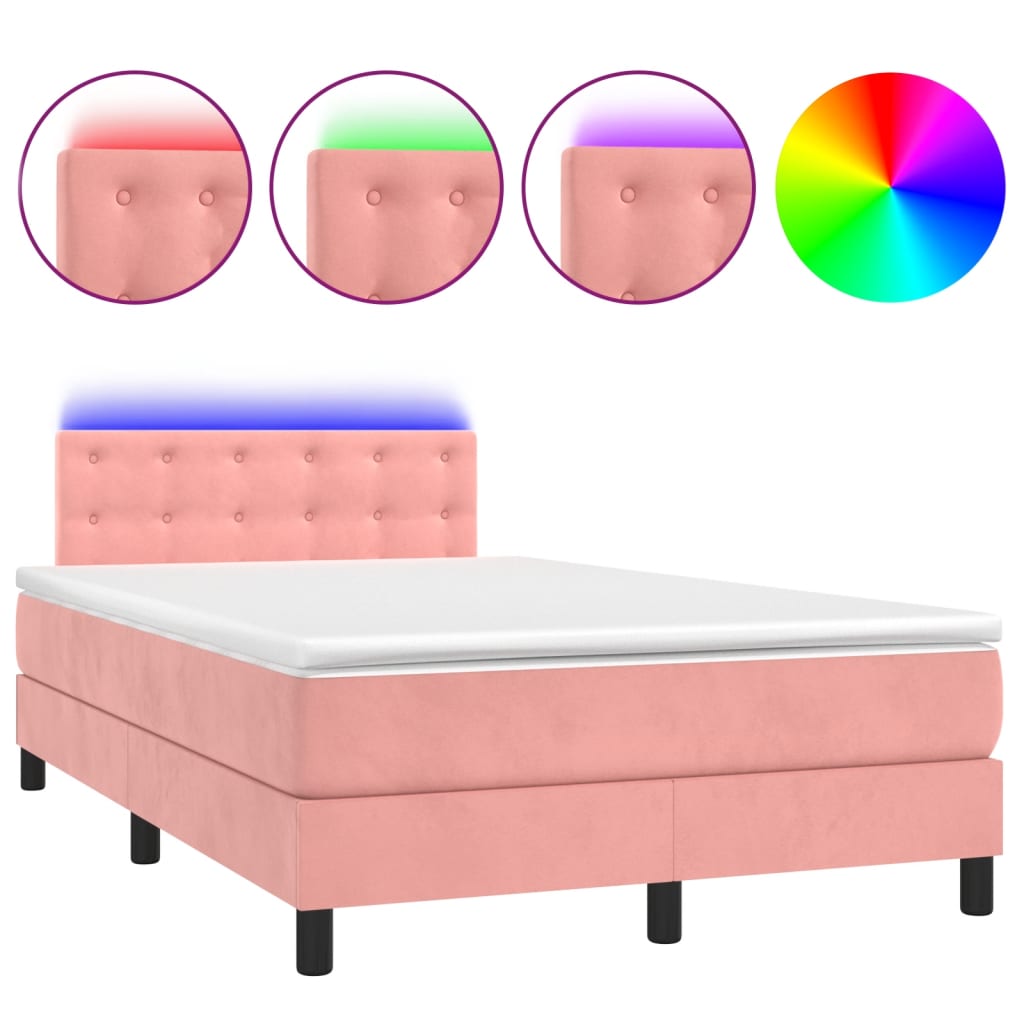 Krevet box spring s madracem LED ružičasti 120x200cm baršunasti