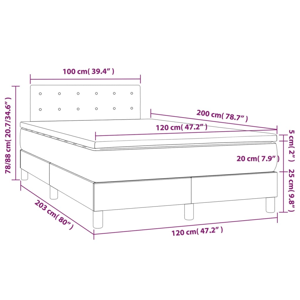 Krevet box spring s madracem LED ružičasti 120x200cm baršunasti