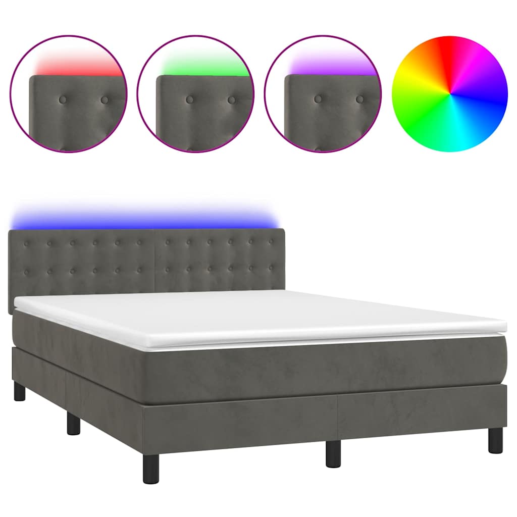 Krevet box spring s madracem LED tamnosivi 140x200 cm baršun