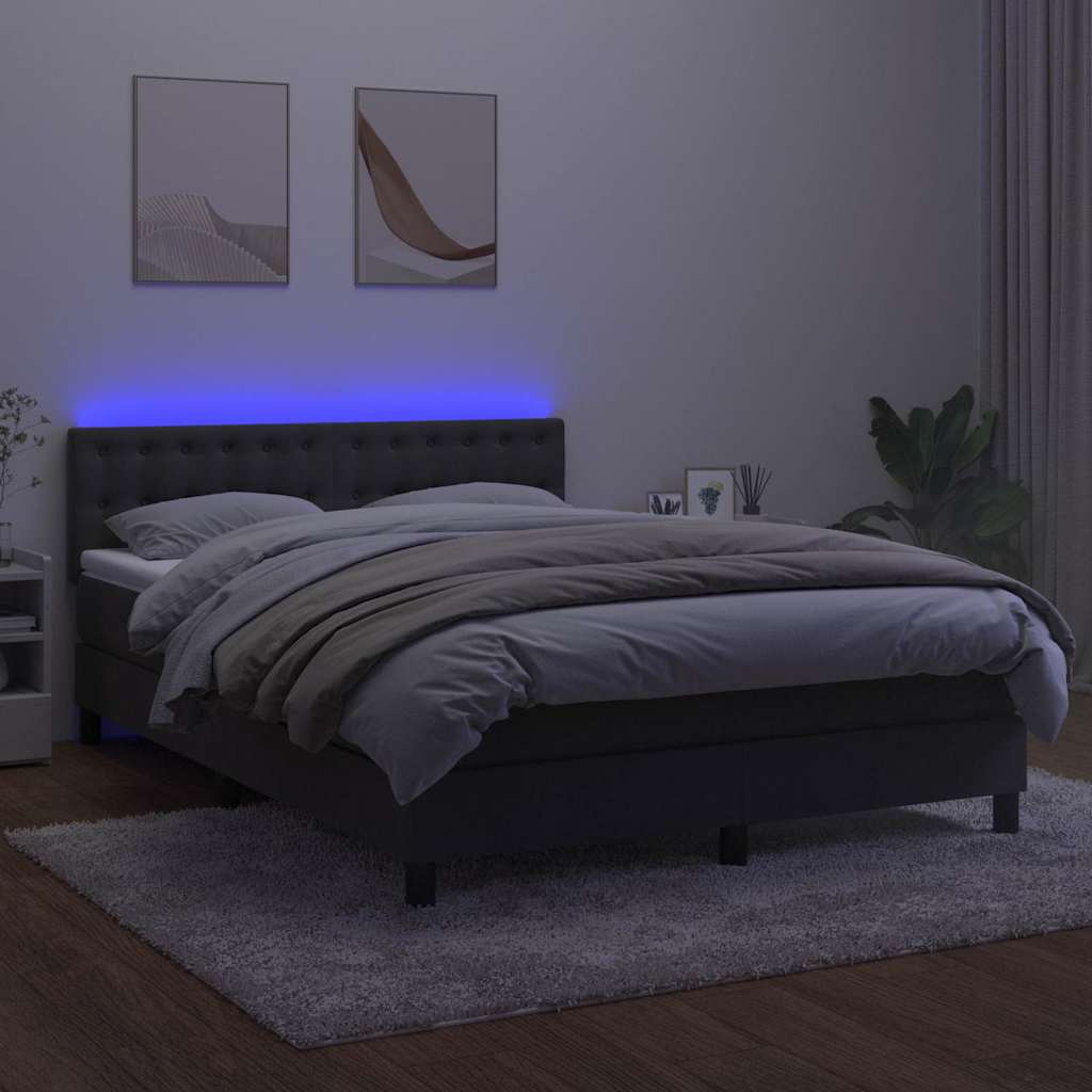 Krevet box spring s madracem LED tamnosivi 140x200 cm baršun