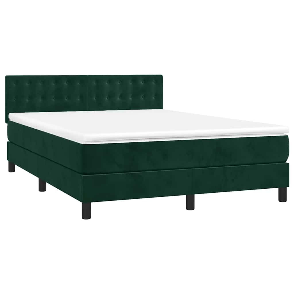 Krevet box spring s madracem LED tamnozeleni 140x200 cm baršun