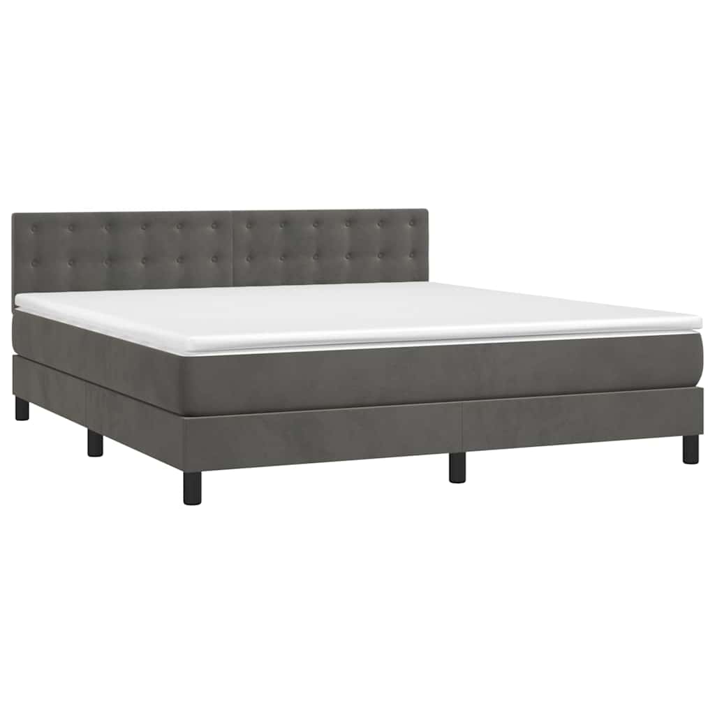 Krevet box spring s madracem LED tamnosivi 160x200 cm baršun