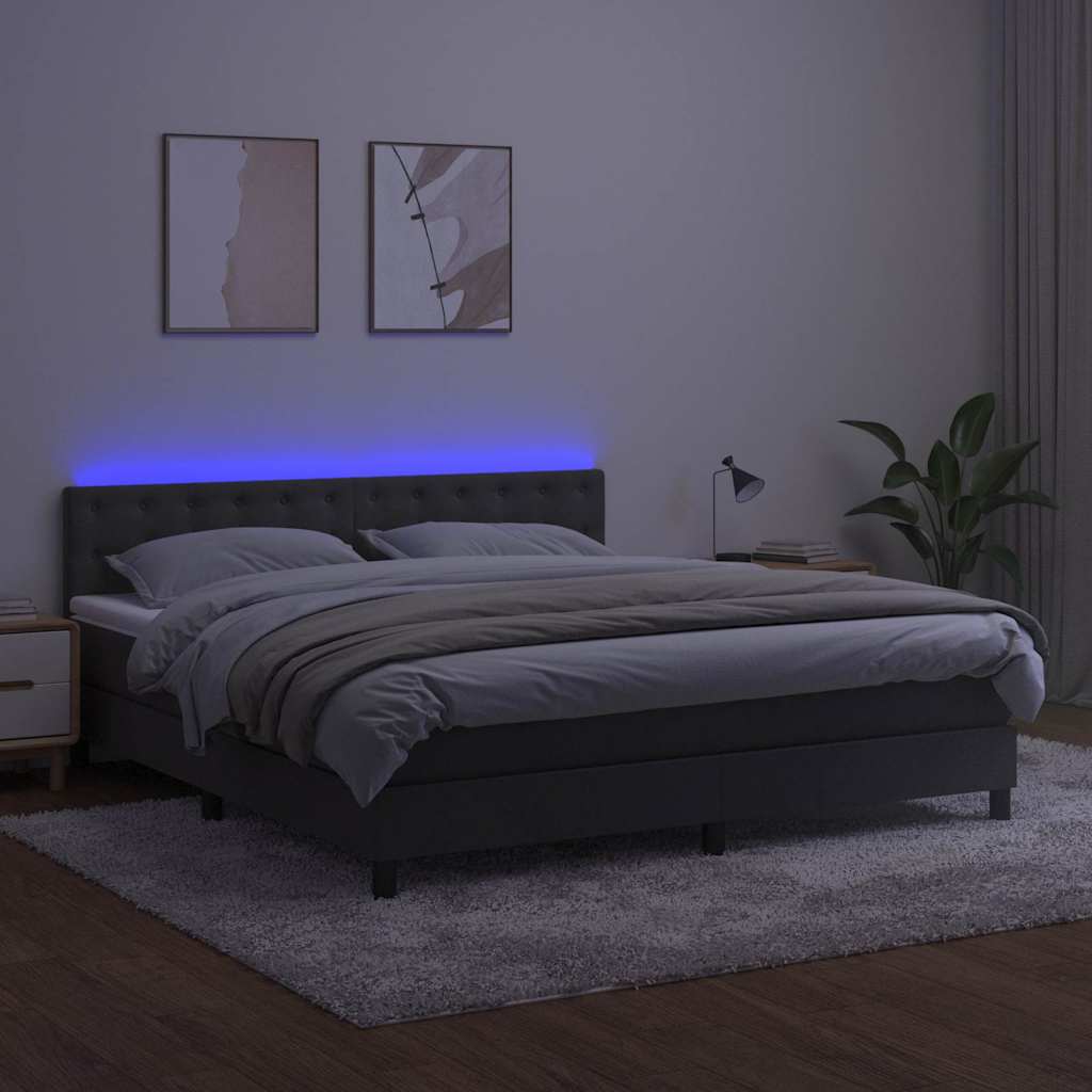Krevet box spring s madracem LED tamnosivi 160x200 cm baršun