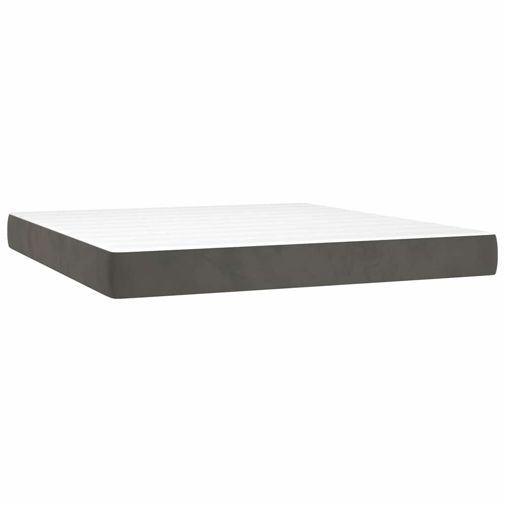 Krevet box spring s madracem LED tamnosivi 160x200 cm baršun