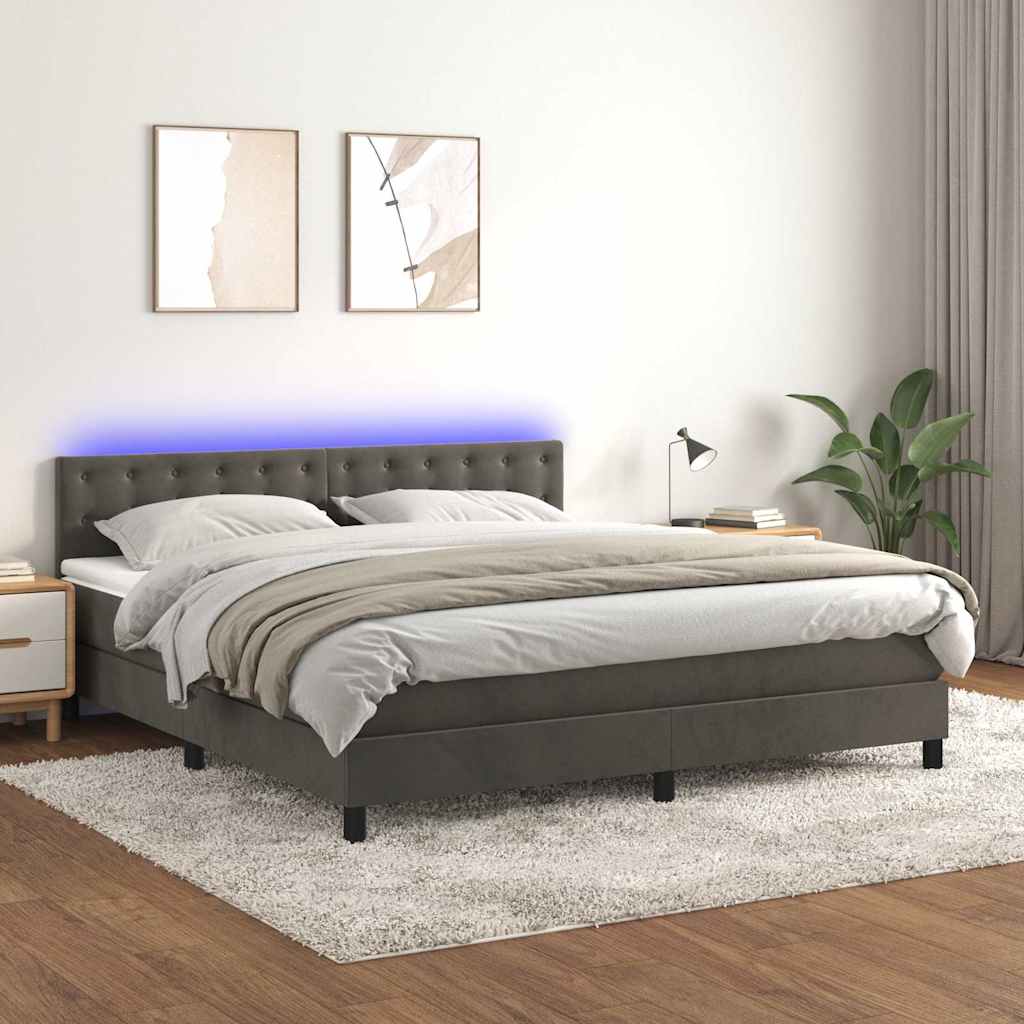 Krevet box spring s madracem LED tamnosivi 160x200 cm baršun