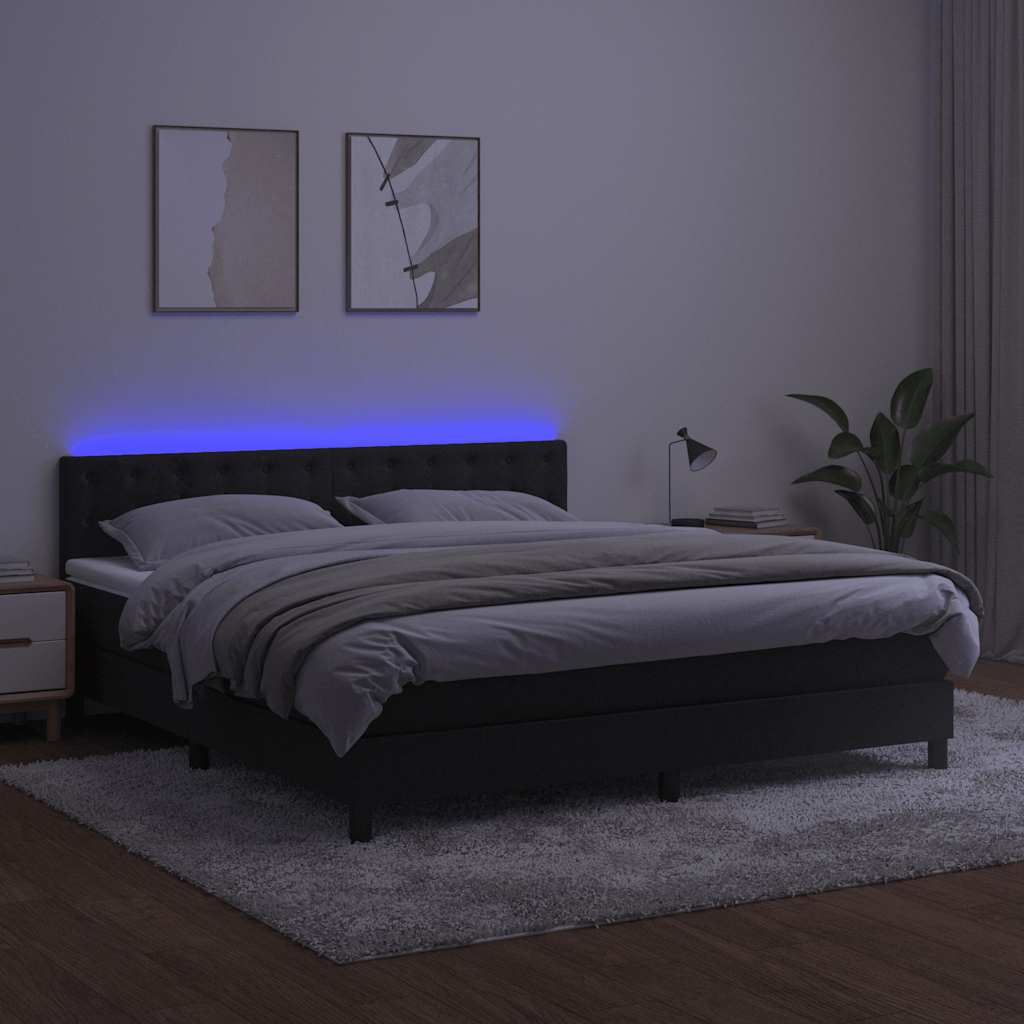 Krevet box spring s madracem LED crni 160x200 cm baršun