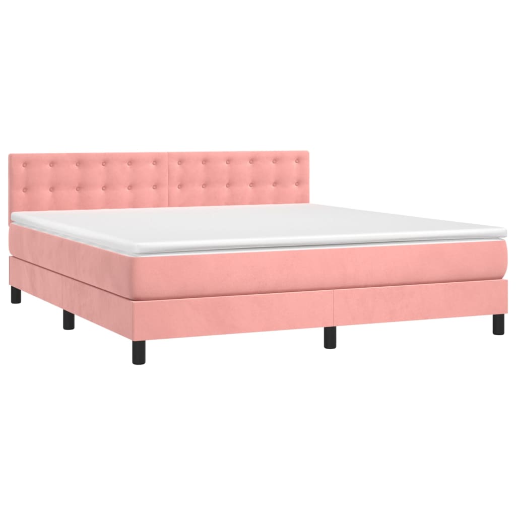 Krevet box spring s madracem LED ružičasti 160x200cm baršunasti