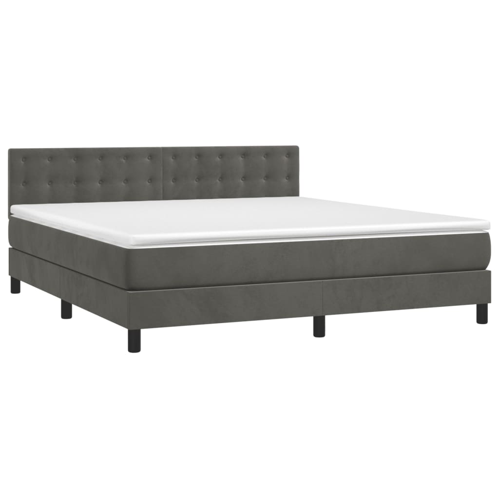Krevet box spring s madracem LED tamnosivi 180x200 cm baršun