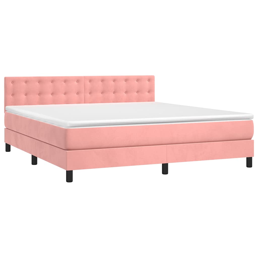 Krevet box spring s madracem LED ružičasti 180x200cm baršunasti