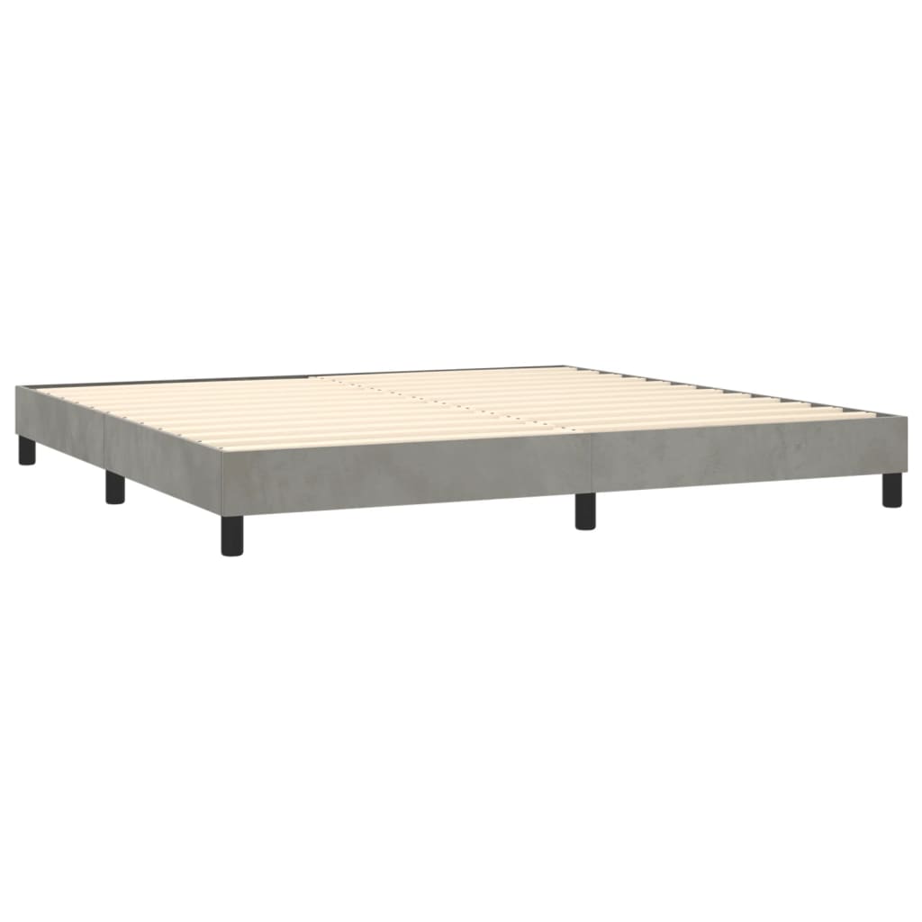 Krevet box spring s madracem LED svjetlosivi 200x200 cm baršun