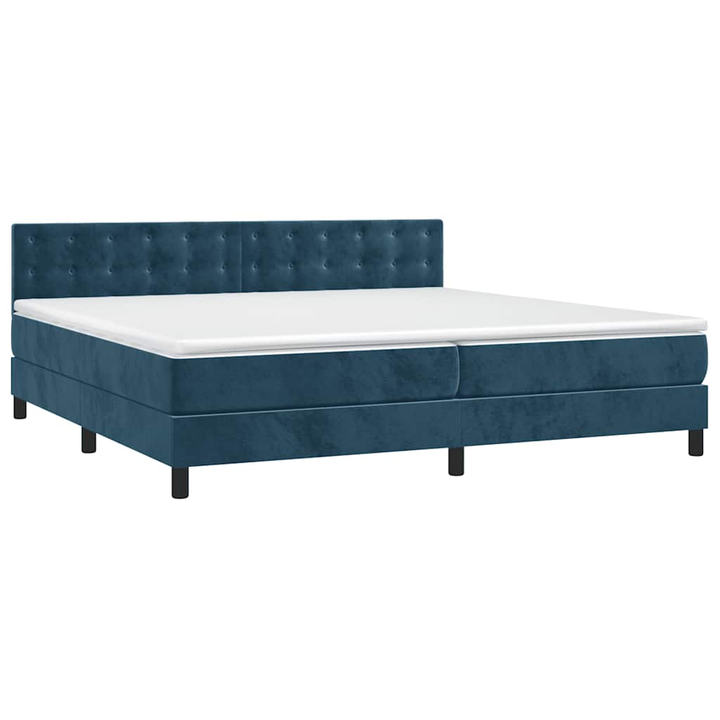 Krevet box spring s madracem LED tamnoplavi 200x200 cm baršun