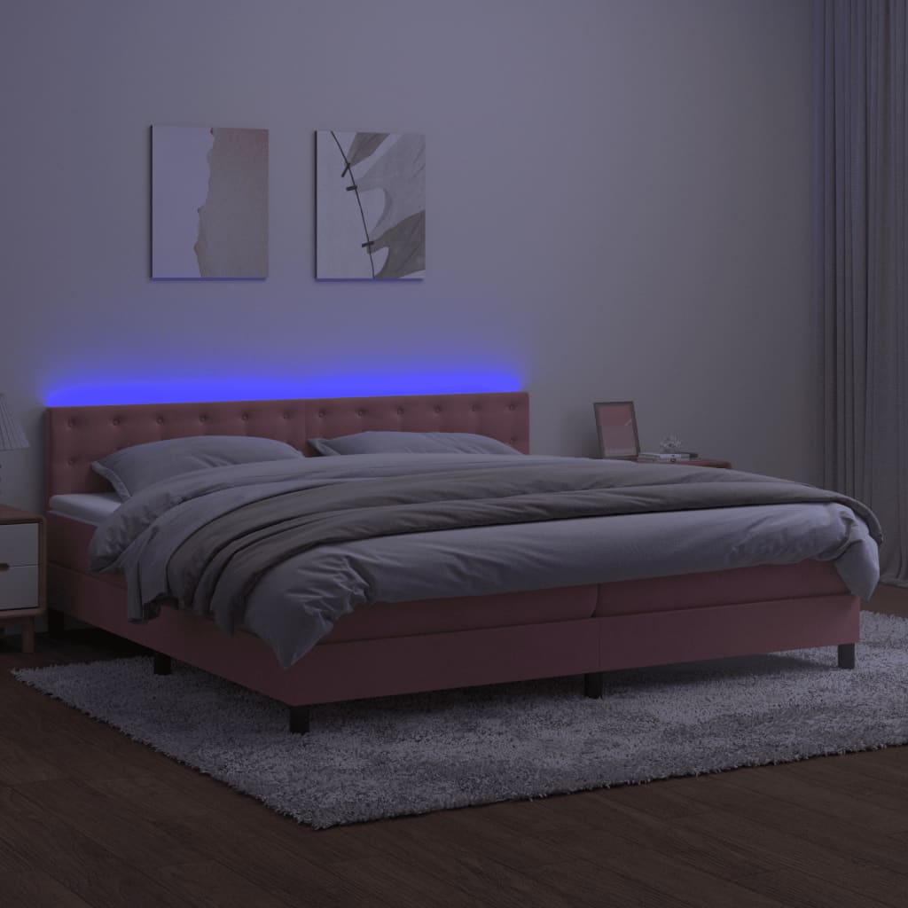 Krevet box spring s madracem LED ružičasti 200x200cm baršunasti