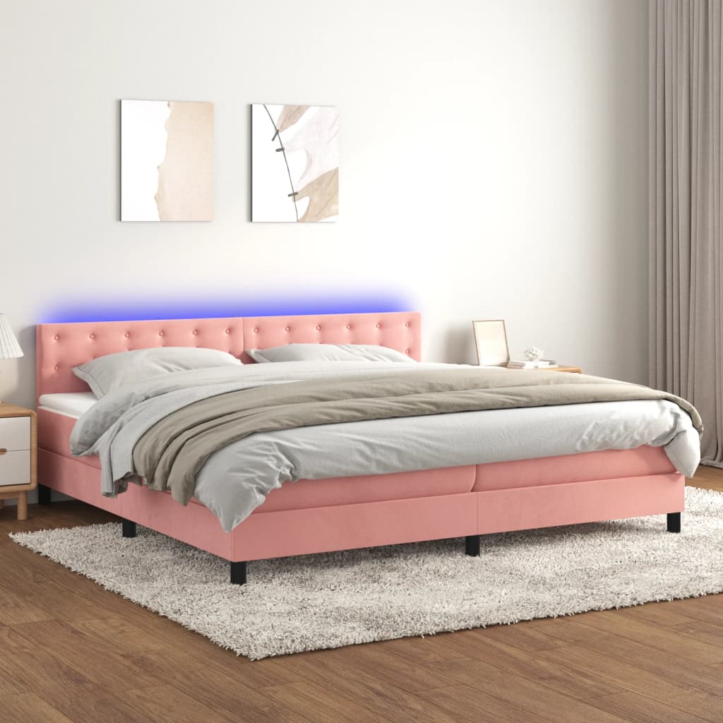 Krevet box spring s madracem LED ružičasti 200x200cm baršunasti