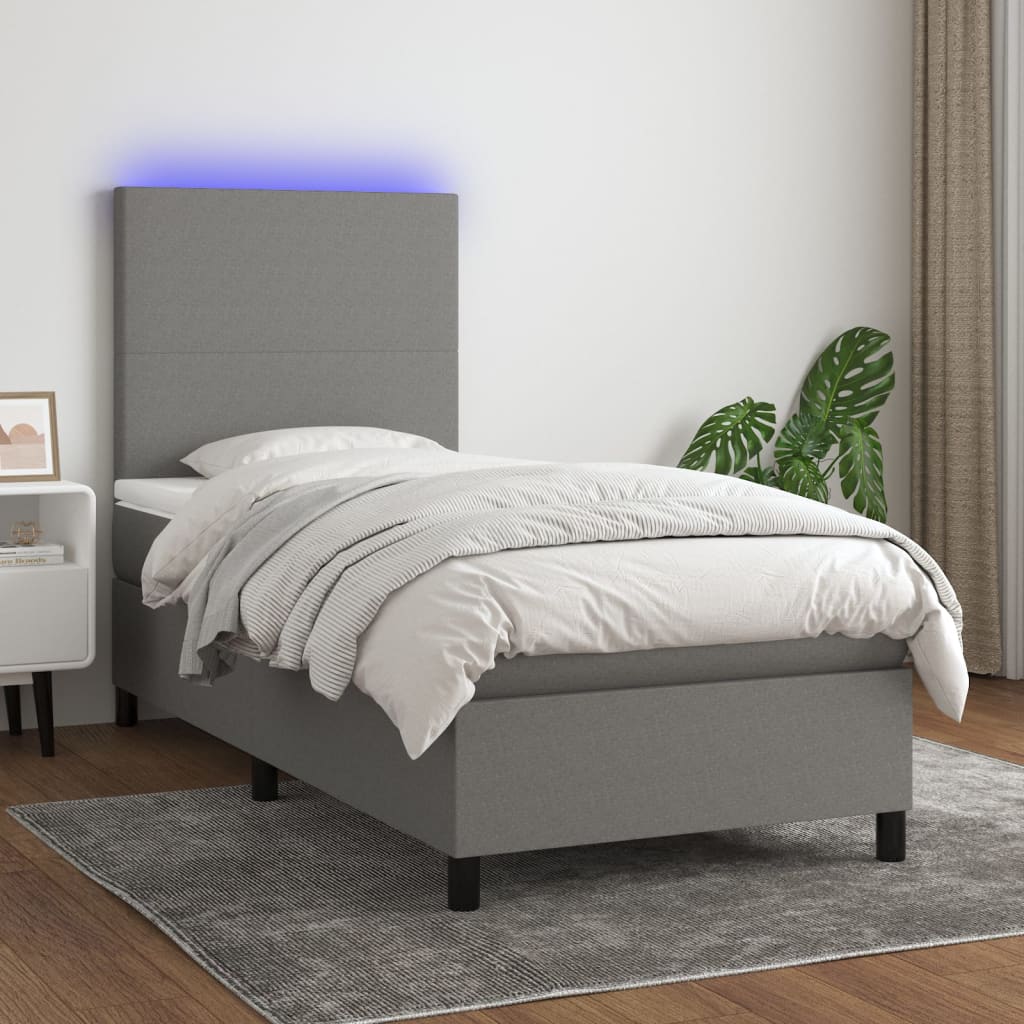 Krevet box spring s madracem LED tamnosivi 80 x 200 cm tkanina