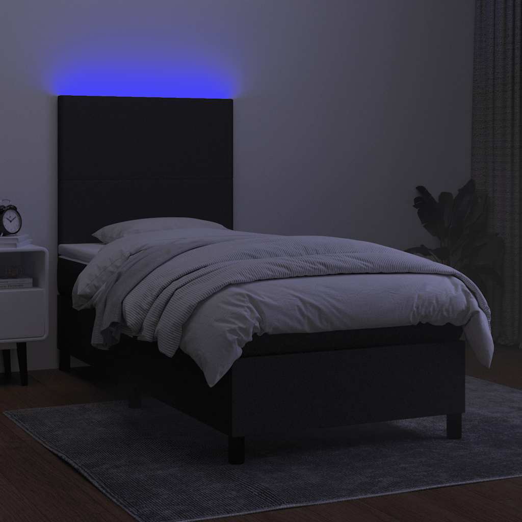 Krevet box spring s madracem LED crni 80 x 200 cm od tkanine