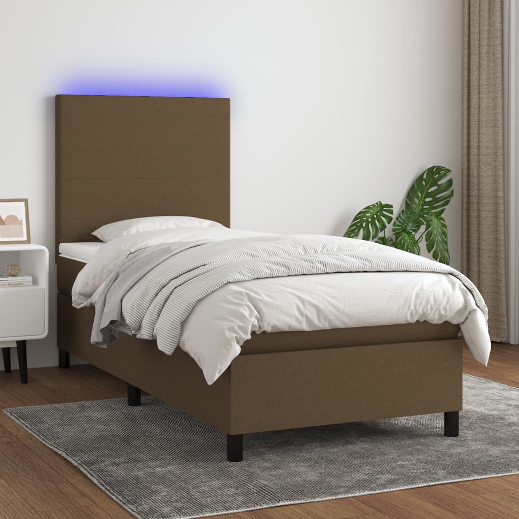 Krevet box spring s madracem LED tamnosmeđi 80 x 200 cm tkanina