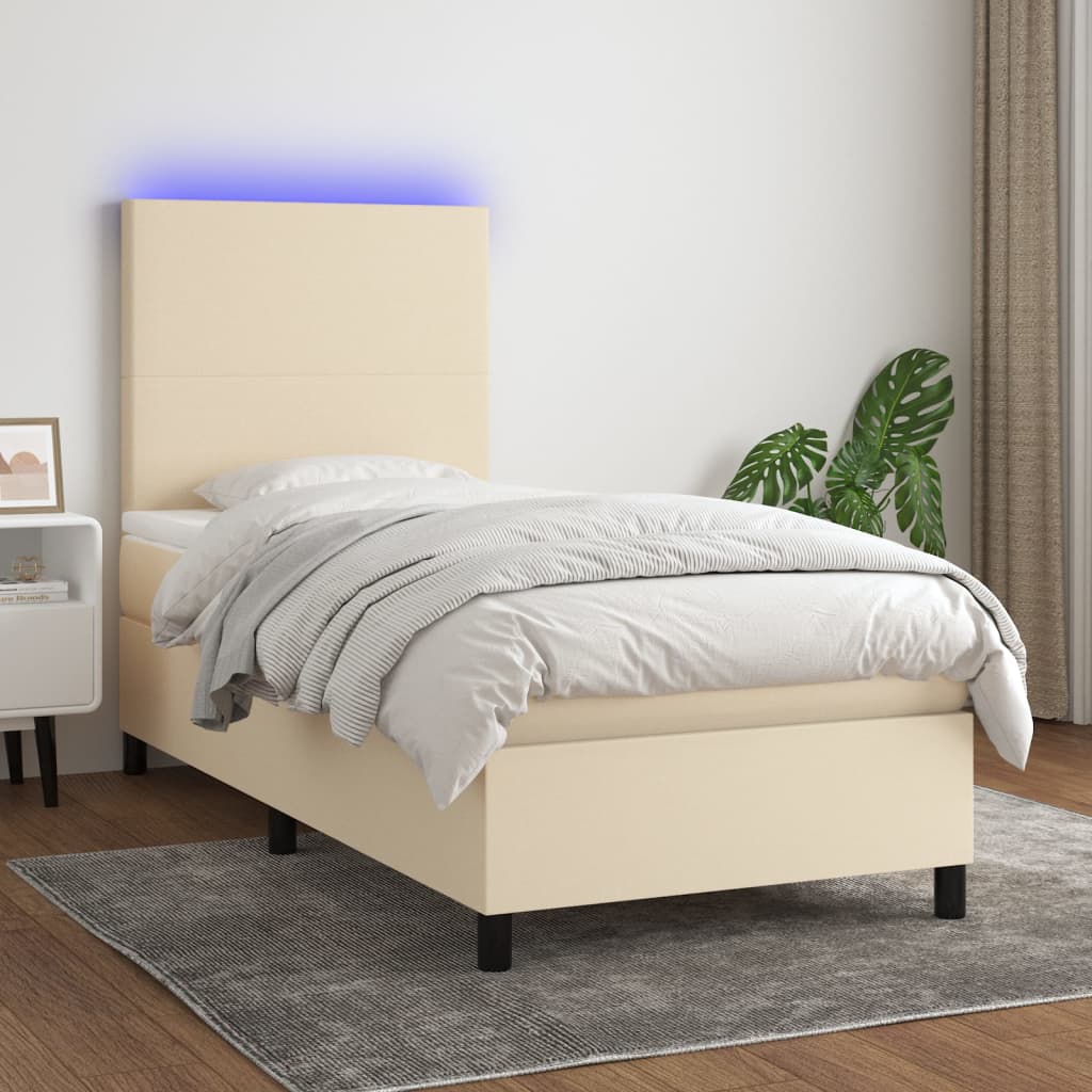 Krevet box spring s madracem LED krem 80 x 200 cm od tkanine