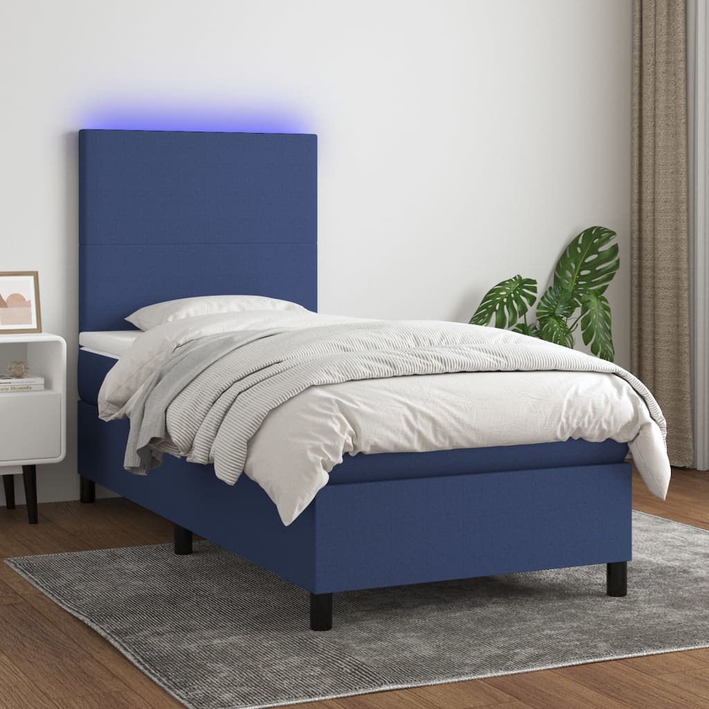 Krevet box spring s madracem LED plavi 90x190 cm od tkanine