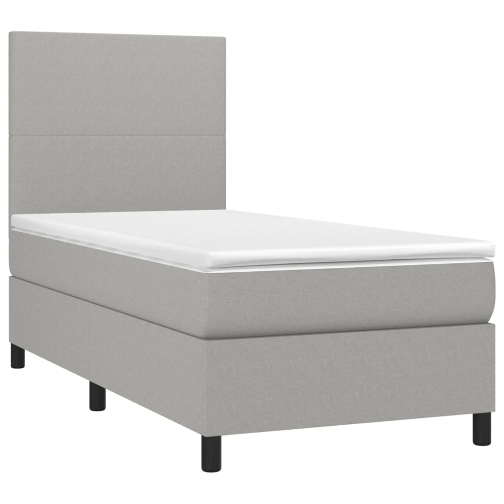 Krevet box spring s madracem LED svjetlosivi 90x200 cm tkanina