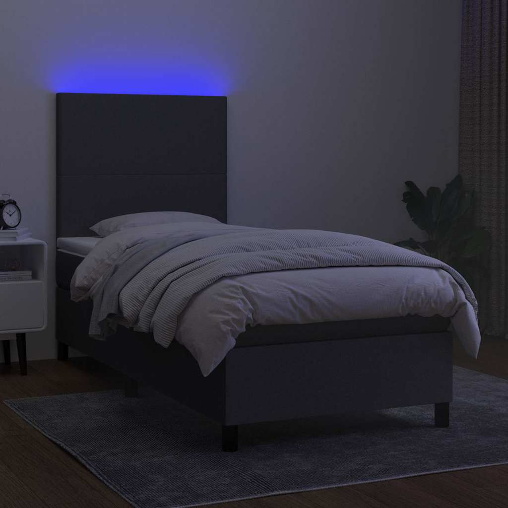 Krevet box spring s madracem LED tamnosivi 90x200 cm tkanina