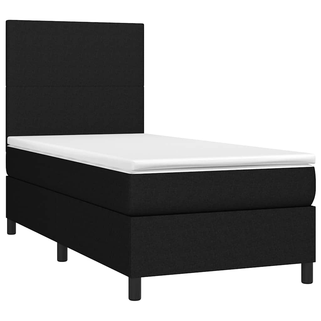 Krevet box spring s madracem LED crni 90x200 cm od tkanine