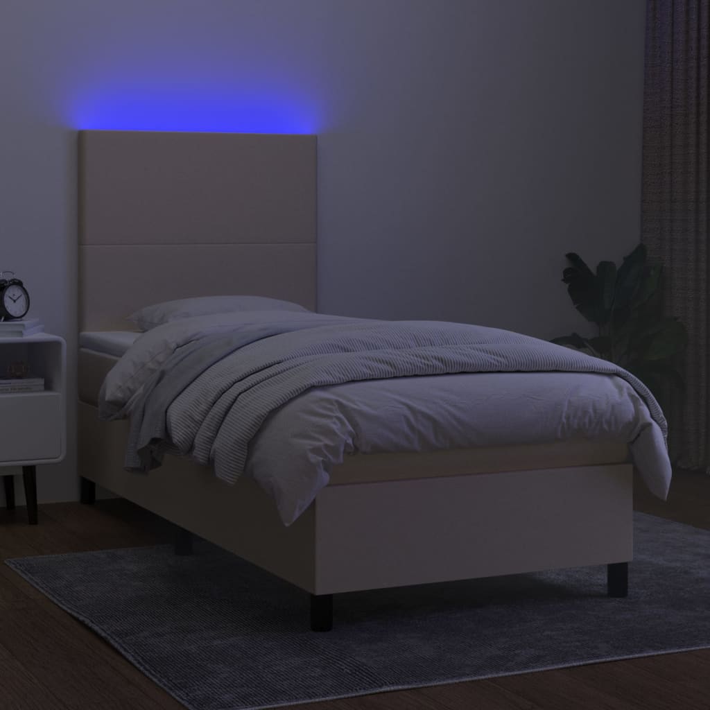 Krevet box spring s madracem LED krem 90x200 cm od tkanine