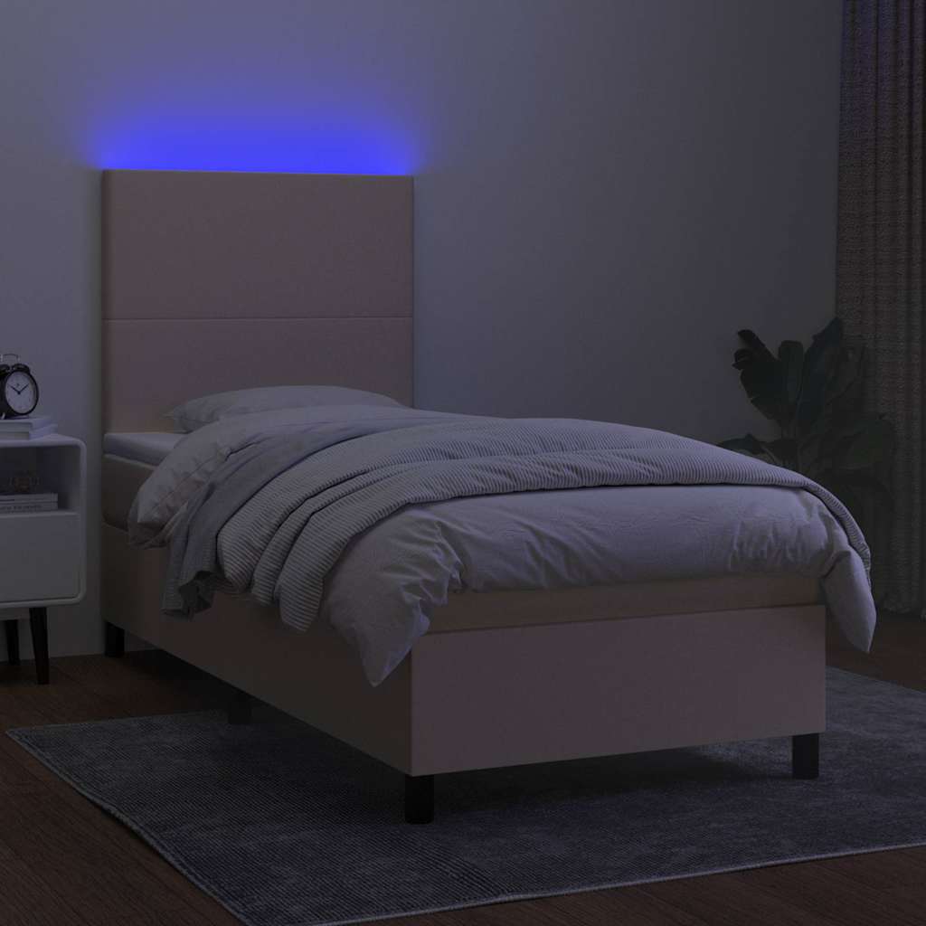 Krevet box spring s madracem LED krem 90x200 cm od tkanine