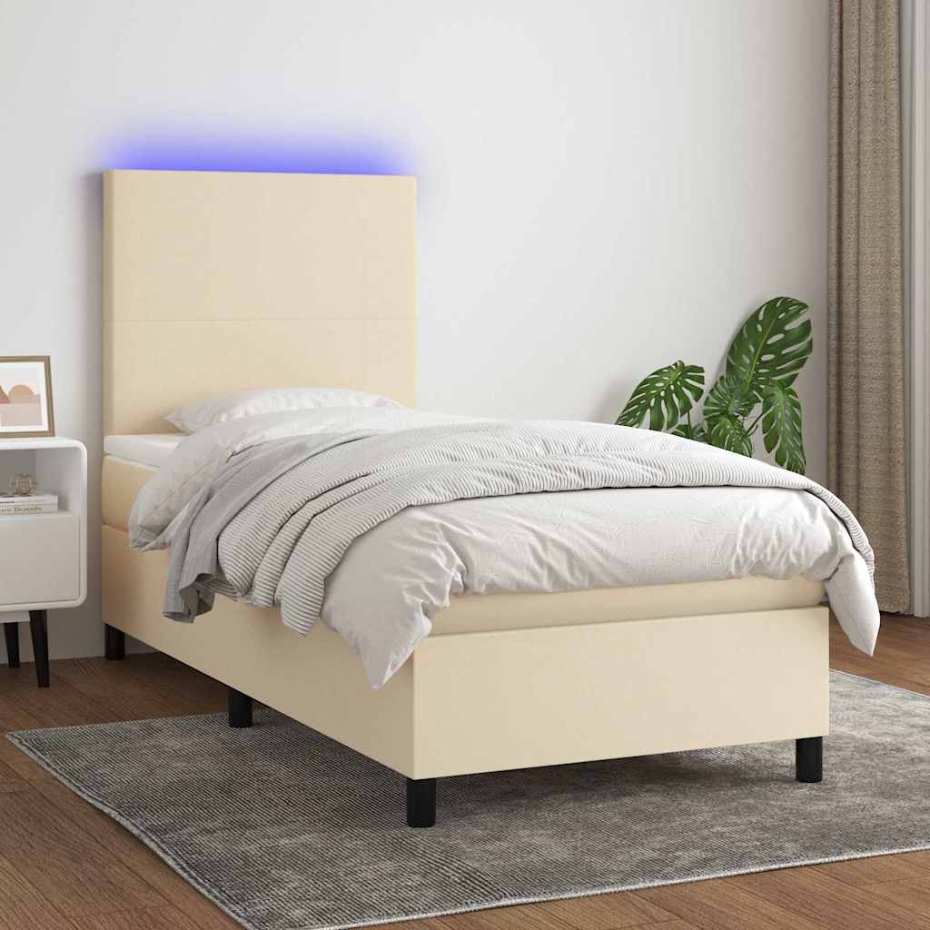 Krevet box spring s madracem LED krem 90x200 cm od tkanine
