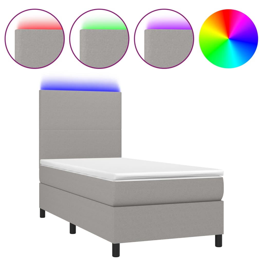 Krevet box spring s madracem LED svjetlosivi 100x200 cm tkanina