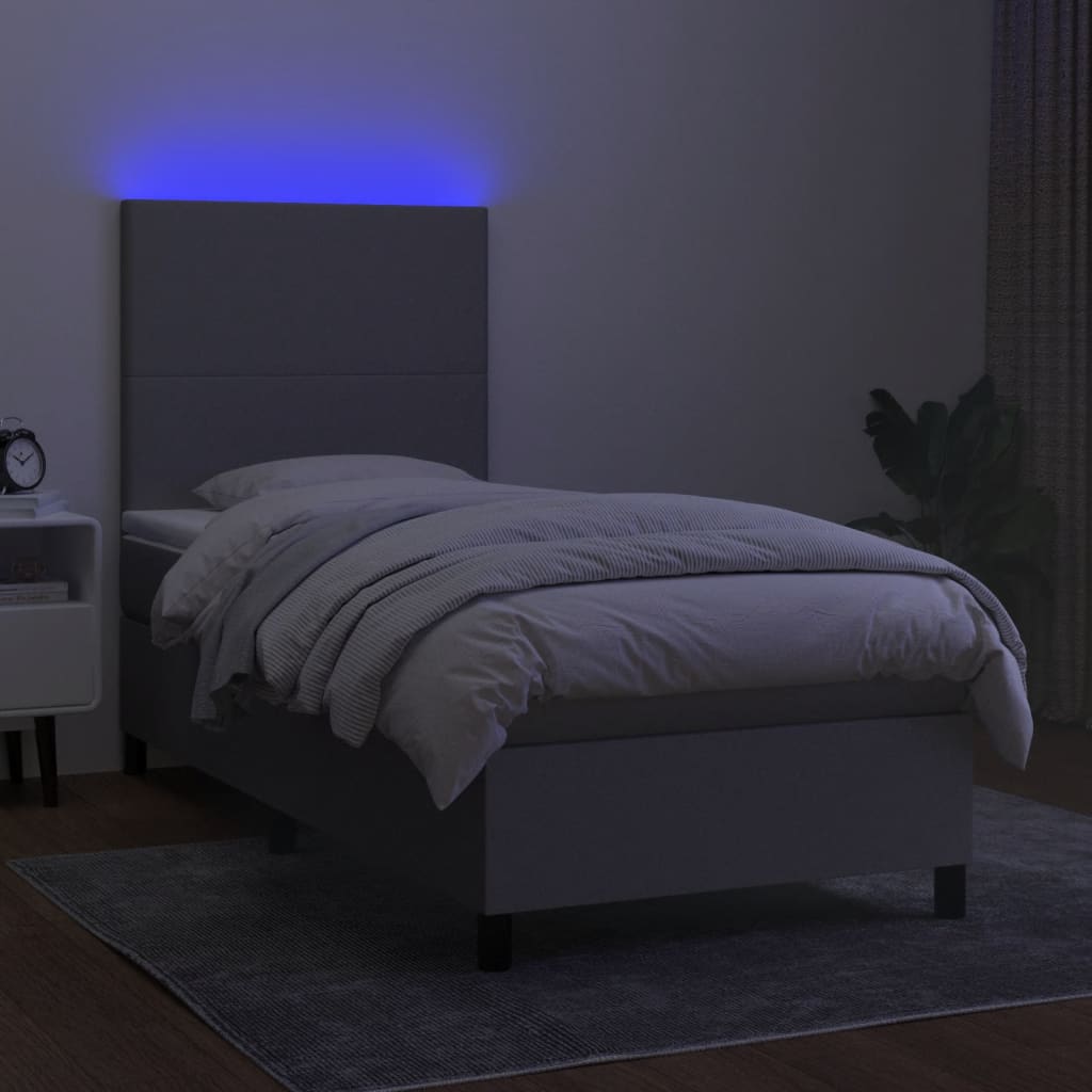Krevet box spring s madracem LED svjetlosivi 100x200 cm tkanina
