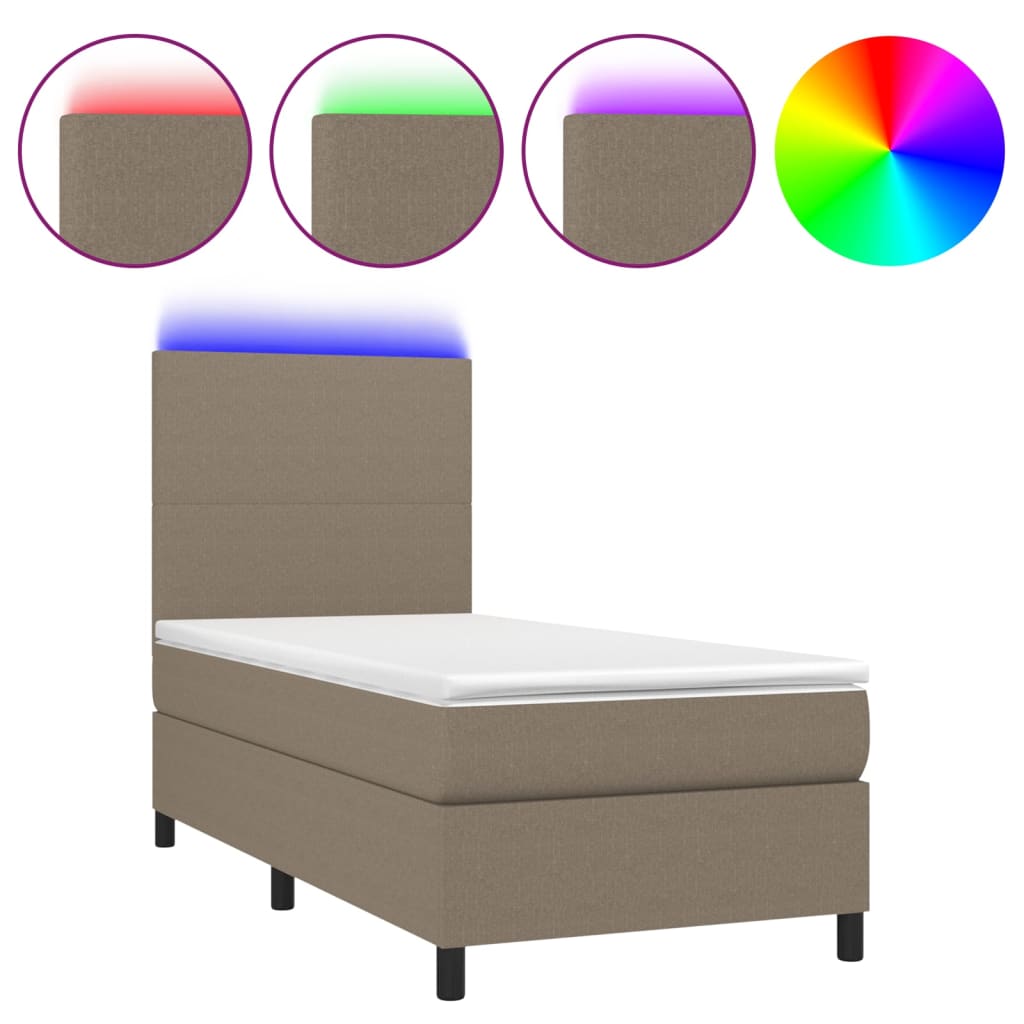 Krevet box spring s madracem LED smeđesivi 100x200 cm tkanina