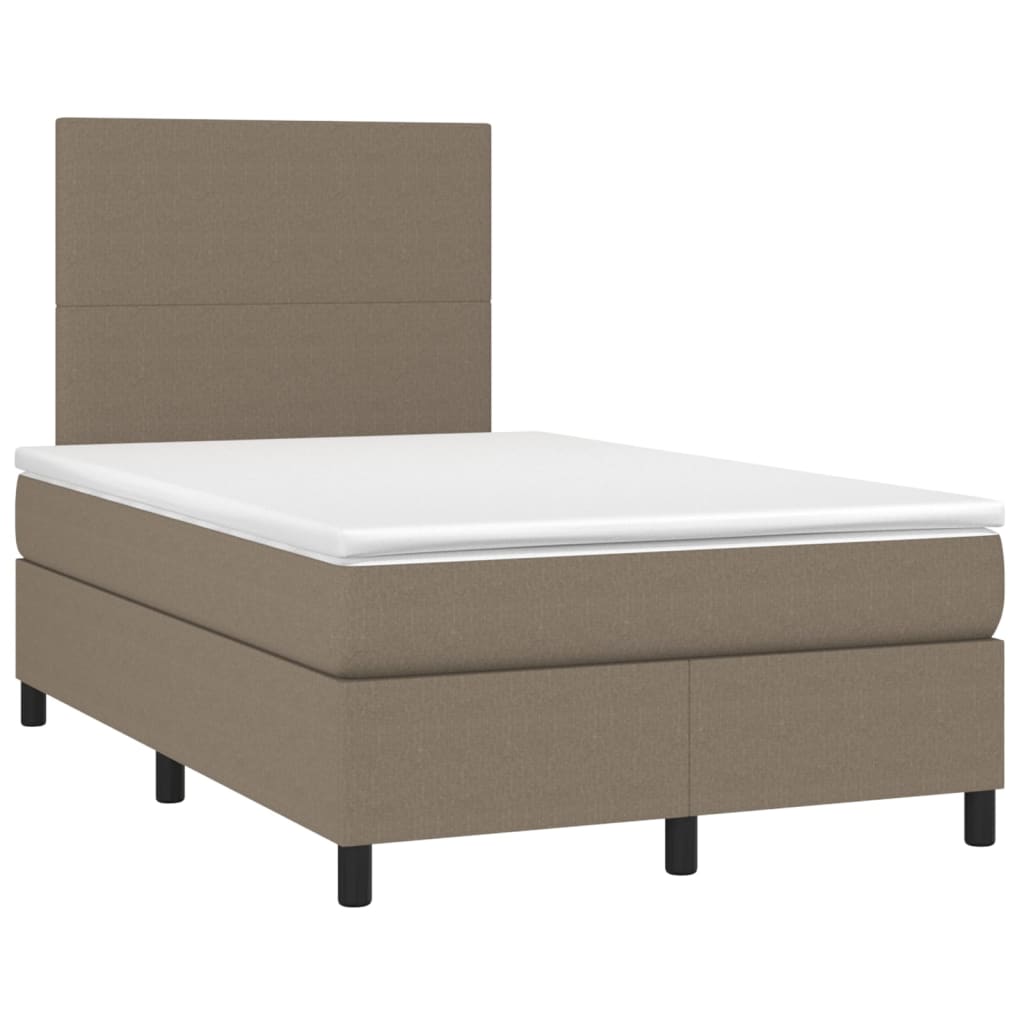 Krevet box spring s madracem LED smeđesivi 120 x 200 cm tkanina