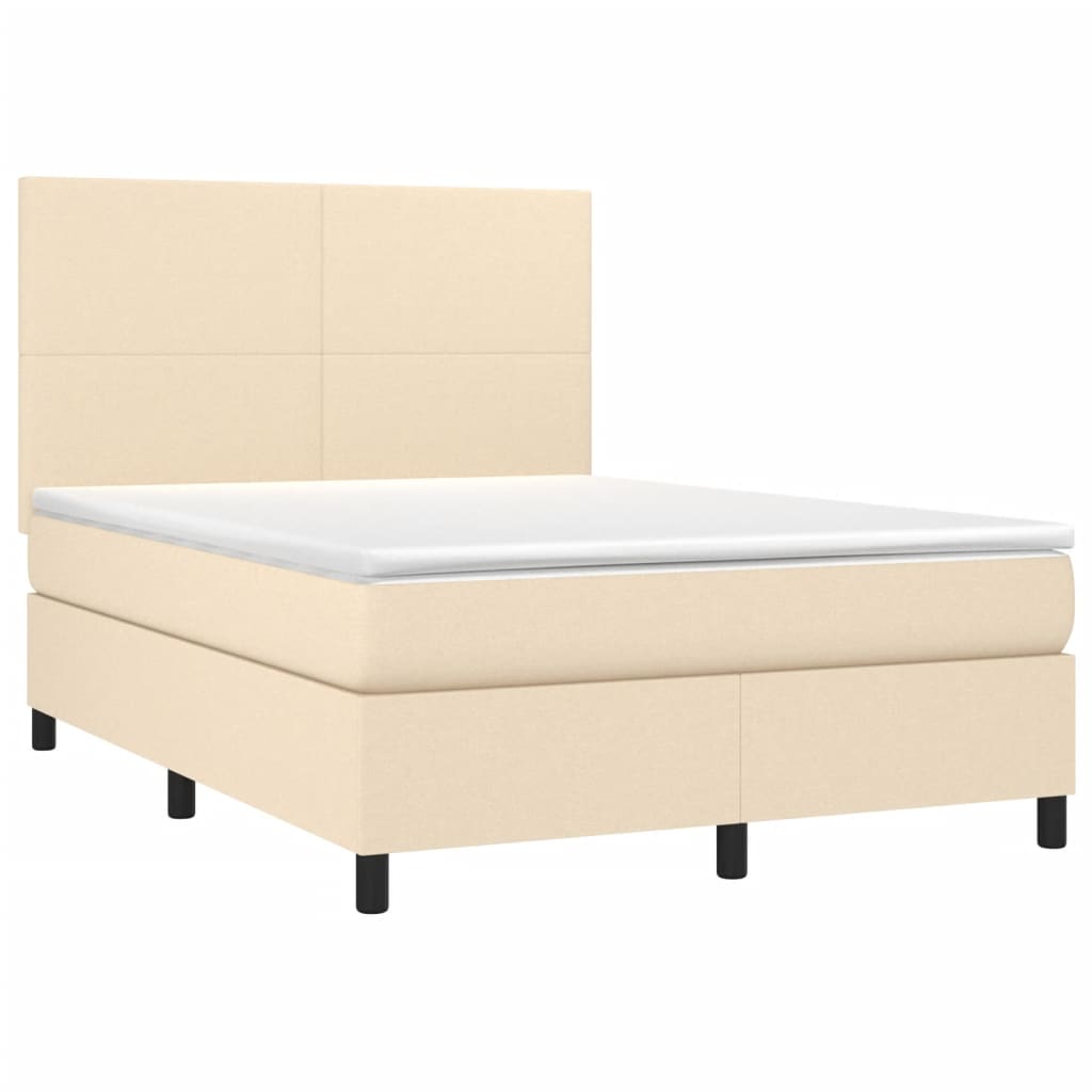 Krevet box spring s madracem LED krem 140x190 cm od tkanine